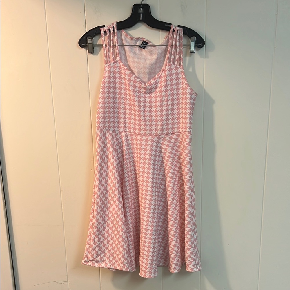 SHEIN Pink Houndstooth Sleeveless Dress XL